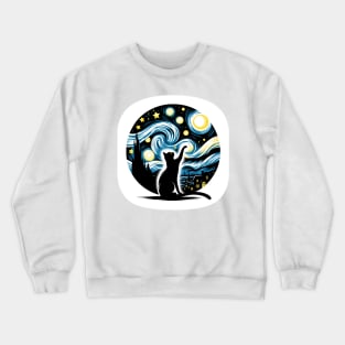 Starry Night Sky Black Cat Silhouette, Van Gogh, Artistic Crewneck Sweatshirt